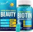 Biotin Collagen Keratin Gummies - Multivitamin Natural for Hair, Skin & Nails with Vitamin A, D, B7 - Anti Aging Collagen Gummy Vitamins for Men & Women, Hair & Nail Growth Supplement - 60 Gummy Bears