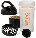 VEEG Shaker Bottle for Protein Mixes - 24 oz Leak-Proof Gym Shaker, with Mixing Ball & Strainer for smooth shakes or electrolytes, Storage Cup, Spill-Proof Lid, BPA-Free, Dishwasher Safe Shaker Bottle