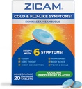 Zicam Cold & Flu-Like Symptoms with Echinacea and Sambucus, Homeopathic, Zinc, Cooling Peppermint Flavor, Helps with Cold Symptoms, 20 Tablets