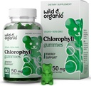 Wild & Organic Chlorophyll Gummies 50mg - Detox Cleanse Supplements w/Sodium Copper Chlorophyllin - Internal Deodorant w/Chlorophyll Powder - Vegan, Non-GMO - 60 Herbal Chews