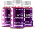 Vitamatic Biotin Gummies 10,000 mcg for Stronger Hair, Skin & Nails - 60 Vegan Gummies - Also Called Vitamin B7 (3 Bottles)