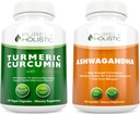 Organic Turmeric Curcumin 700mg & Bioperine + Organic Ashwagandha 1300mg & Black Pepper - Vegan Bundle - 120 + 180 Capsules - Made in USA