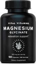 Vital Vitamins Magnesium Glycinate 500mg - High Absorption Formula - Promotes Relaxation, Calmness, & Restful Sleep - Pure Magnesium Supplement for Men & Women - 180 Capsules, Vegan, Non-GMO