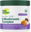 Fresh Nutrition Organic 8 Mushroom Complex Powder - Lion's Mane, Reishi, Cordyceps, Chaga, Enokitake, Turkey Tail, Maitake, and Oyster Mushrooms