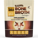 Solo Bone Broth Protein Collagen Powder Low Sodium, 16g Hydrolyzed Collagen Type I & III, for Healthy Skin, Nails, Hair, Joints & Digestion, Grass Fed, 1 lb (Bag - Net Wt. 1 lb. Powder)