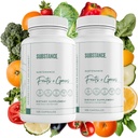 SUBSTANCE. 2-pck Nature's Sustenance Daily Greens, Daily Fruit and Veggies Supplement - Enhance Energy, Mental Clarity - Fruits and Vegetables Supplements - US Made, Vegan-Friendly - 60 Servings.