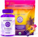 purple tree Post-Celebration Relief + Energy Boost | Rapid Hydration, Natural Organic Energy, Happy Liver | 60ct Bottle + 12 Energy Packets for Water