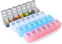 4 Pack Weekly Pill Organizer, 7 Days Pill Case Travel Daily Pill Box Portable Medicine Organizer and Planner with Compartment for Vitamins, Fish Oil, Supplements and Medication (4 Colors)