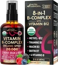 USDA Organic Vitamin B-Complex Liquid Spray 8-in-1 - B5 Pantothenic Acid | B12 Methylcobalamin | B1 Thiamine | B6 Pyridoxine | B7 Biotin | B9 Folic | B3 Niacinamide - Made in USA Supplement, 2fl oz