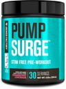 Jacked Factory Pumpsurge Caffeine Free Pre Workout for Men & Women - Nootropic Booster & Stim Free Pre Workout - Intense Pumps, Enhanced Focus - 30 Servings, Strawberry Lemonade