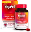 MegaRed Krill Oil 750mg Omega 3 Supplement with Choline, #1 Dr Recommended Krill Oil Brand with EPA, DHA & Phospholipids, Supports Heart, Brain, & Liver Health, Antarctic Krill Oil - 80 Softgels