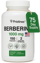 PRISTINE'S Berberine Supplement Capsules - 1000 MG 75 Day Supply 150 Capsules - Heart, & Immunity Health Support Antioxidant - Digestive Tract & Healthy Gut Flora Support