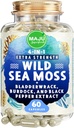 MAJU 4-in-1 Organic Sea Moss Capsules, Wild Chondrus Crispus, Seamoss w/Bladderwrack + Burdock Root, Stronger Than Gel, Irish, Sebi Inspired Raw Powder in Pills, 500 mg Capsule (60 ct)