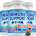 8 in 1 Immune Support Booster Supplement with Echinacea, Vitamin C and Zinc 50mg, Vitamin D 5000 IU, Turmeric Curcumin & Ginger, B6, Elderberry (8 in 1 Capsules (Pack of 3))