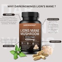 Lions Mane Supplement Capsules, Lion's Mane 500 mg, Lions Mane Supplement Powder Extract with Black Pepper, Ultra high Absorption, 60 Veg Capsules