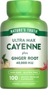 Nature's Truth Cayenne Pepper Capsules | 40,000 HU | 100 Count | with Ginger Root | Non-GMO & Gluten Free Supplement