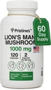 PRISTINE'S Lion's Mane Mushroom Supplement Capsules - Focus & Cognitive Function Adaptogen - 1000mg 60 Day Supply - Immunity, Memory and Focus for Adults - Vegan - Non-GMO