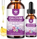 WOGORGT Calcium Citrate 1000mg with Vitamin D3 for Women & Men - Liquid Calcium Magnesium Zinc D3 K2 Supplement for Bone, Teeth Support, Sugar Free, Vegan, Banana Flavor - 1 Fl Oz (2 Pack)