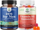 Bundle of DIM Supplement for Men - Diindolylmethane Testosterone Complex with Panax Ginseng Bioperine and Vitamin D3 Gummies for Daily Wellness with 2000IU per Serving Bone Muscle & Immune Support