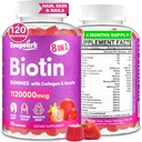 Biotin Gummies for Women and Men, 8 in 1 Organic Formula, Max Strength Biotin and Collagen Gummies with Keratin, Folic Acid & Vitamins, for Hair Growth, Skin and Nails Supplement, Sugar Free,120 Count