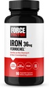 Force Factor, Iron Supplement for Women and Men, Non-Constipating, Gentle on The Stomach, Iron Bisglycinate 36mg, 90 Vegetable Capsules
