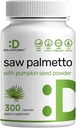 Saw Palmetto Supplement with Pumpkin Seed, 300 Capsules | Promotes Prostate Health | DHT Blocker | Hair Growth Vitamins, Maintain Normal Urinary Frequency