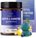 HERBAMAMA ALCAR Acetyl L-Carnitine 1500mg Gummies - L Carnitine Supplement for Energy, Focus & Brain Support - Vegan, Non-GMO - 90 Pectin-Based Blueberry-Flavored Chews