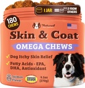 Natural Dog Company Skin & Coat Supplement for Dogs – Omega 3 Salmon Oil, Biotin & Vitamin E Support Shiny Coat, Healthy Skin & Normal Shedding, Promotes Comfort from Occasional Itch, 180 Count