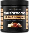 NutraChamps Organic Mushroom Powder - 10-in-1 Complex - Mushroom Supplement Powder Blend for Memory, Focus & Immune Support - 8oz (8.0 OZ, Mushroom Blend)