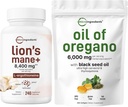 Micro Ingredients Oil of Oregano Softgels 300 Count & Lions Mane Supplement 240 Veggie Capsules Bundle 2 Pack | Carvacrol & Thymoquinone | Superfood Mushroom Antioxidants with L-Ergothioneine
