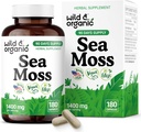 Wild & Organic Sea Moss Capsules - Irish Sea Moss Complex with Bladderwrack & Burdock Root for Overall Well-Being - 180 Vegan Seamoss Capsules