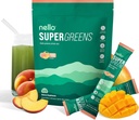 Nello Supergreens Premium Superfood Greens Drink Mix w/Chlorella, Moringa, Spinach & Broccoli + Digestive Enzymes & Probiotic Blend -Nutrient-Packed Powder Wellness (Mango Peach, 20 SRV, Travel Pack)