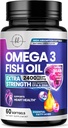 Omega 3 Fish Oil Supplements 2400mg - Triple Strength Omega 3 Fatty Acids, Natural Heart Health Brain & Joint Support - Fatty Acids with EPA & DHA - Wild Caught Fish Oil Supplement - 60 Softgels