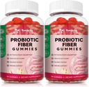 9-in-1 Probiotic Fiber Gummies for Adults & Teens 16G Fiber per Serving, Psyllium Fiber Supplement with 5 Billion CFU Bacillus Coagulans, Inulin, ACV for Digestive, Gut & Immune Wellness - 2 Bottles