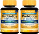NewRhythm Probiotics 50 Billion CFU 20 Strains, 60 Veggie Capsules, Targeted Release Technology, Stomach Acid Resistant, No Need for Refrigeration, Non-GMO, Gluten Free (Pack of 2)
