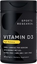 Sports Research® Vitamin D3 1000 IU with Coconut MCT Oil - High Potency Vitamin D Supplement for Immune & Bone Support - Gluten Free · Non-GMO · Soy Free - 360 Count Softgels