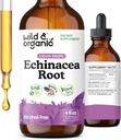 Wild & Organic Echinacea Drops - Immune Support Supplement with Echinacea Angustifolia - Liquid Root Extract Tincture - Vegan, Sugar & Alcohol-Free - 4 fl oz
