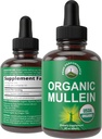 USDA Organic Mullein Leaf Drops for Lungs, Respiratory Health, Detox, Cleanse. High Bioavailability for Women, Men, Kids. Liquid Tincture Supplement. Sooth Lungs, Cough, Congestion. Vegan, Zero Sugar