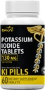 Potassium Iodide Tablets 130 mg - (60 Tablets) 10 Year Shelf-Life EXP 2034 to 2035 - Ki Pills - Yoduro de potasio - Nutri Supplements - 3rd Party Tested - NSF cGMP Certified Facility - Shelf Stable