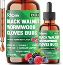 Satoomi 13in1 Black Walnut Liquid Drops with Wormwood, Cloves, Vitamin B6, Vitamin C, Vitamin D, Senna, Cascara Sagrada and 5 More - 2 Fl Oz for 60 Days - Berry Mix Flavor