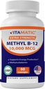 Vitamatic Methyl B12 (Methylcobalamin) 10,000 mcg – 60 Lozenges – Superior Source of Vitamin B12 for Energy & Nerve Health