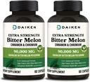 DAIKEN Bitter Melon, Cinnamon & Chromium, 90,000 mg Equivalent Per Serving Extra Strength, 100% Vegetarian Bitter Melon Capsules with Cinnamon Chromium & Zinc, 60 Capsules (Pack of 2)