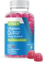 Viteey Vitamin D3 Gummies for Adults & Teens - 10,000 IU, 250mcg, Maximum Strength - Joint & Muscle Health, Immune Boost - Chewable Vitamin D Gummies - Vegetarian, Gelatin Free - Tasty Berry Flavored