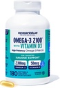 Oceanblue Professional Fish Oil with Vitamin D3 | Triple Strength 2100mg Omega-3 DPA EPA DHA | Wild Caught | Burpless Orange Flavor, 90 Servings (180 Count)