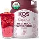 KOS Organic Beet Root Powder, USDA Organic - Natural Nitric Oxide Booster, Superfood Plant Based Beetroot Antioxidant, Supports Active Lifestyle & Healthy Circulation, Soy & Gluten-Free - 90 Servings