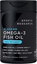 Sports Research Triple Strength Omega 3 Fish Oil - Burpless Fish Oil Supplement w/EPA & DHA Fatty Acids from Single-Source Wild Alaska Pollock - 1250 mg, 180 ct