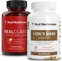 Real Mushrooms RealClarity (60ct) and Lions Mane (120ct) Capsules Bundle - Mushroom Supplement for Brain Health, Mental Clarity, Focus, Cognition & Immune Support - Brain Vitamins w/Ashwagandha