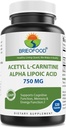 Brieofood Acetyl L-Carnitine Alpha Lipoic Acid (ALA ALC) 750 mg 120 Capsules