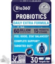 Extra Strength Probiotic for Digestive Health and Immune Support, 60 Billion CFU & 15 Strains, Gut Health Probiotics for Men and Women Supports Occasional Constipation, Diarrhea, Gas & Bloating, 30CT