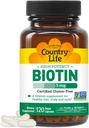 Country Life Biotin High Potency, 5mg, 120 Count, Certified Gluten Free, Certified Vegan, Verified Non GMO